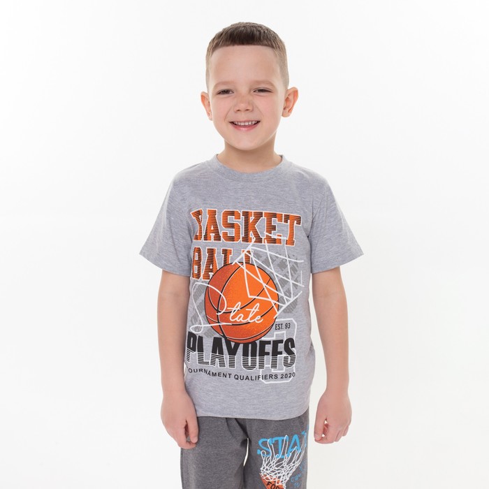 Футболка для мальчика, цвет серый/баскетбол, рост 116 см