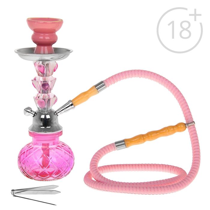 Кальян "Розовая мечта", 28 см, 1 трубка, колба-тыква с ромбиками, розовая, шахта хром