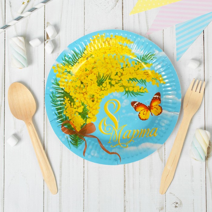 Набор бумажных тарелок "8 марта" (6 шт.), 18 см