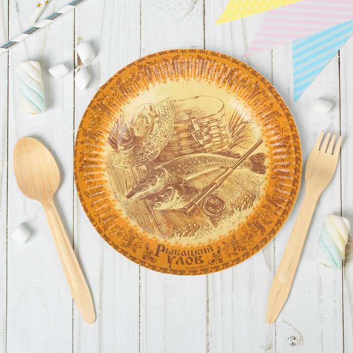 Набор бумажных тарелок "Рыбацкий улов" (6 шт.), 18 см
