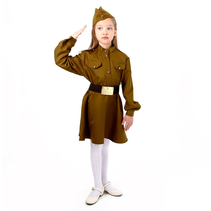 Карнавальный костюм военного: платье,дл. рук,пилотка,ремень,габардин,п/э,р-р32р.122-128