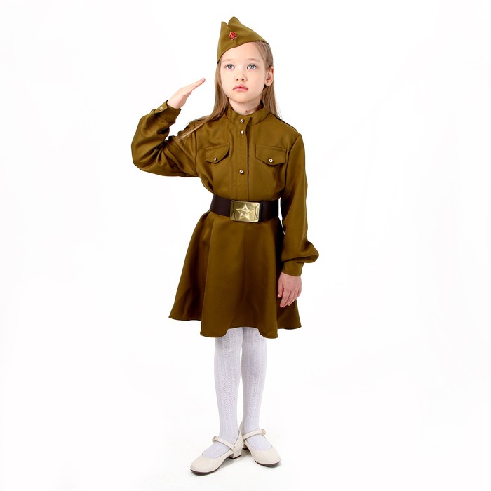 Карнавальный костюм военного: платье,дл. рук,пилотка,,ремень,габардин,п/э,р-р42р.158-164