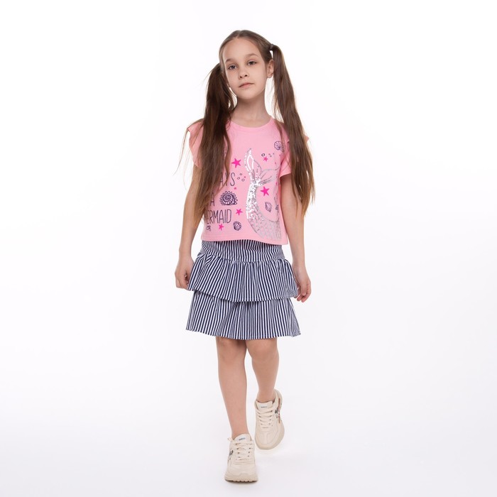 Комплект для девочки (футболка/юбка), цвет розовый/синий, рост 104 см