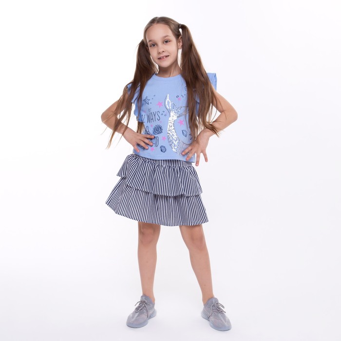 Комплект для девочки (футболка/юбка), цвет голубой/синий, рост 104 см
