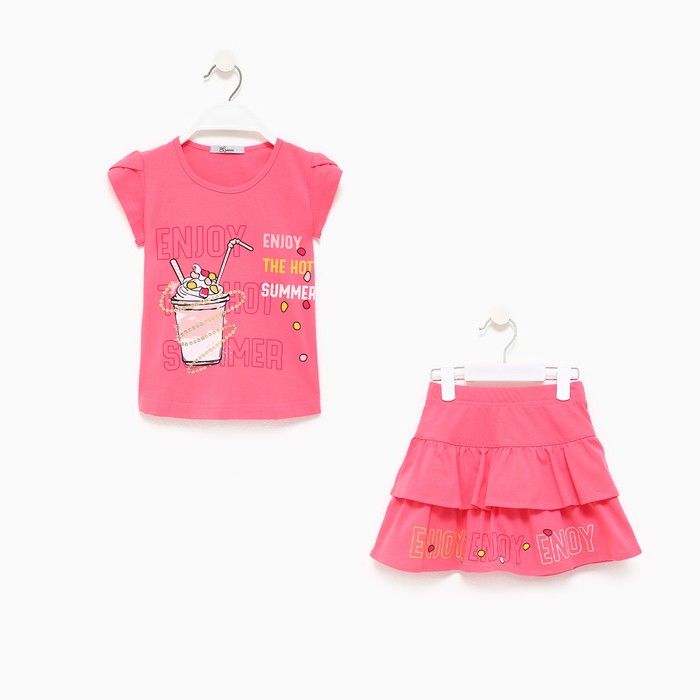 Комплект для девочки (футболка/юбка), цвет коралловый, рост 104 см комплект туника капри для девочки цвет коралловый рост 104 см