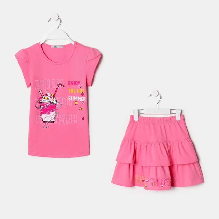 Комплект для девочки (футболка/юбка), цвет розовый, рост 134 см