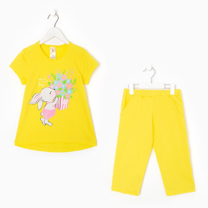 Костюм для девочки (футболка, бриджи), цвет лимонный, рост 98 см