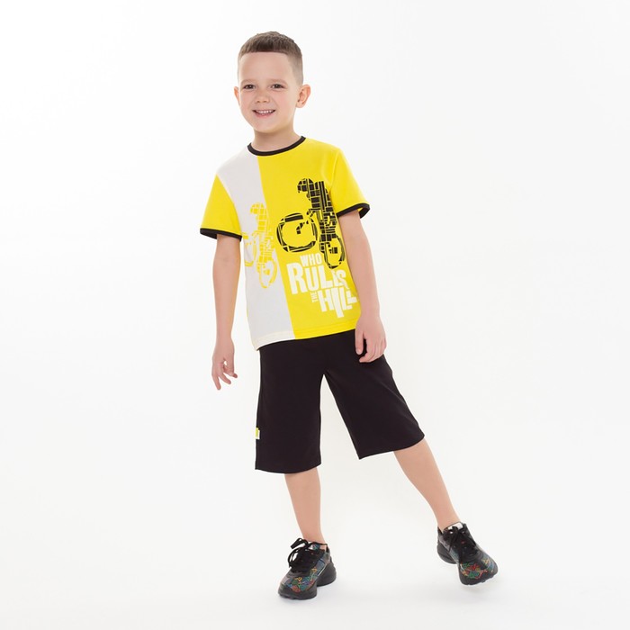Комплект (футболка/шорты) для мальчика, цвет жёлтый/чёрный, рост 104