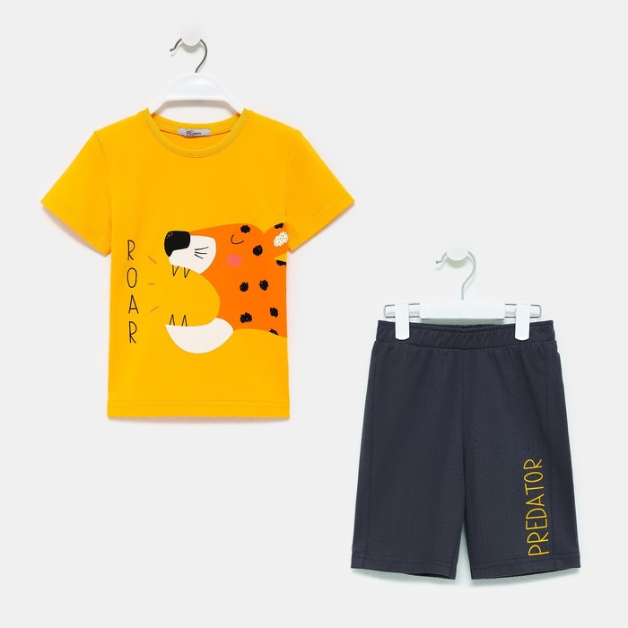 Комплект (футболка/шорты) для мальчика, цвет жёлтый/серый, рост 116