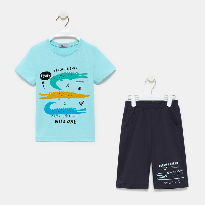 Комплект (футболка/шорты) для мальчика, цвет мятный/серый, рост 104 комплект футболка шорты для мальчика цвет голубой рост 104