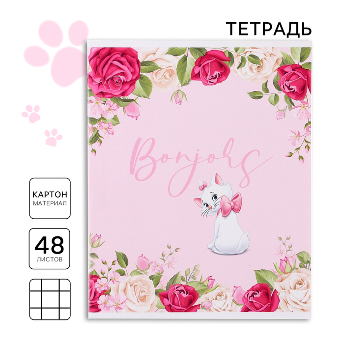 

Тетрадь 48 листов в клетку, картонная обложка, Bonjour, Коты-аристократы