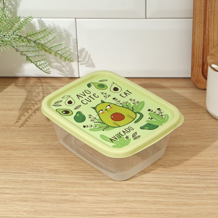 

Контейнер для продуктов, прямоугольный, 0,85 л, с декором, цвет салатовый