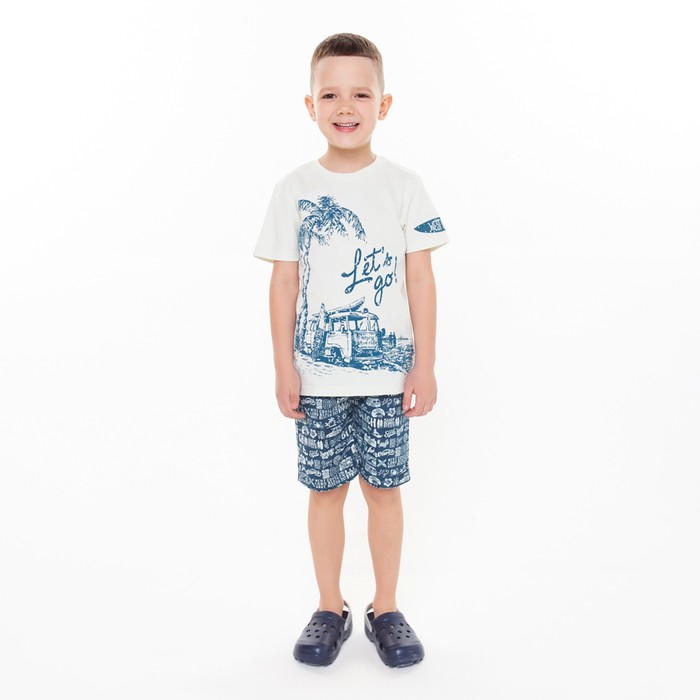 Комплект (футболка/шорты) для мальчика, цвет слоновая кость/индиго, рост 104 см
