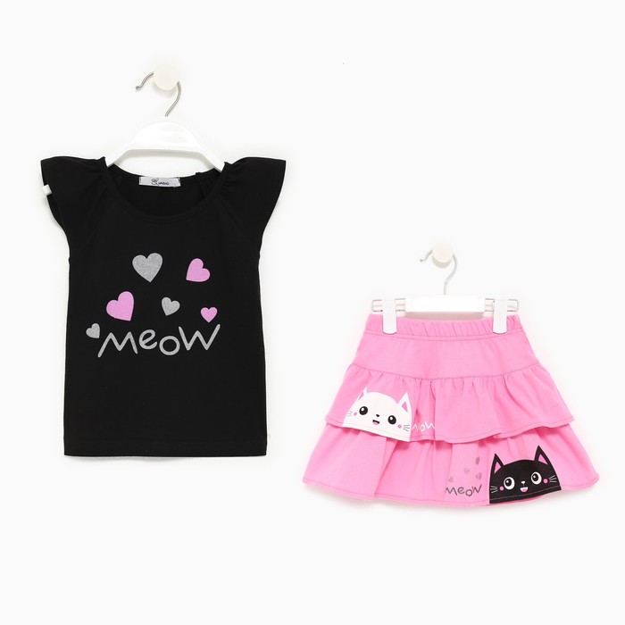 цена Комплект для девочки (футболка/юбка) цвет чёрный/розовый, рост 104см