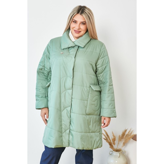 Пальто женское, размер 54, цвет зелёный
