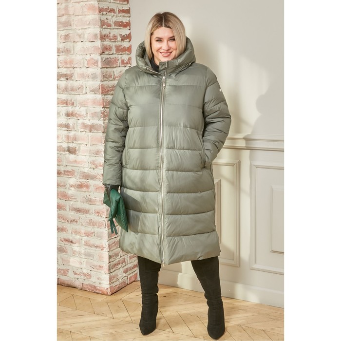 цена Пальто женское, размер 64, цвет зелёный