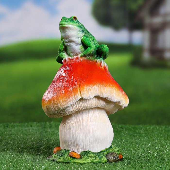 садовая фигура сказка гриб с лягушкой большой jng015 зеленый красный 37 см Садовая фигура Гриб с лягушкой 24х14х14см