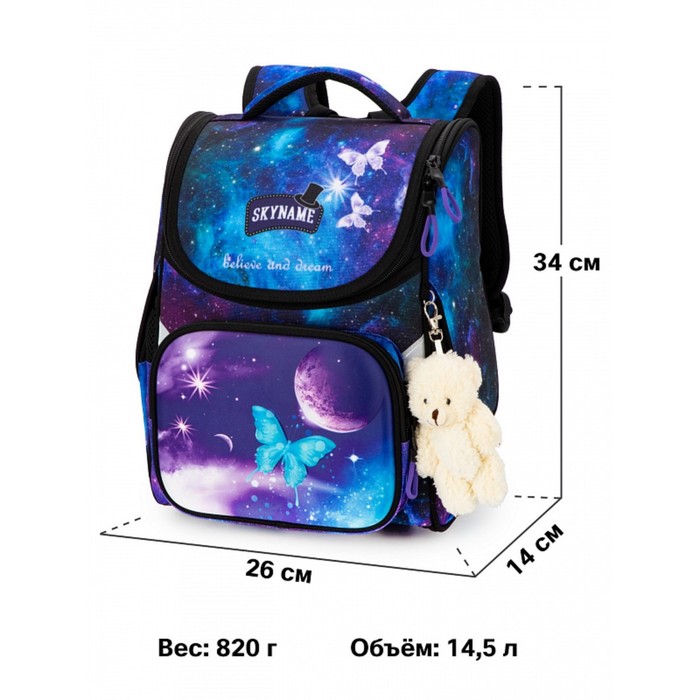 Ранец школьный Стандарт, 36 х 26 х 14 см, SkyName 2000 + брелок мишка 2095 9570978
