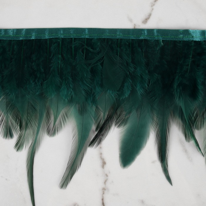 Тесьма с перьями петуха, 10-15 см, 5 ± 0,5 м, цвет изумрудный