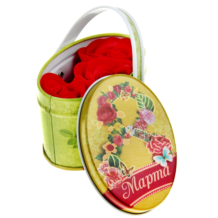 Мыльные лепестки в шкатулке-корзиночке "8 марта", 3 шт.