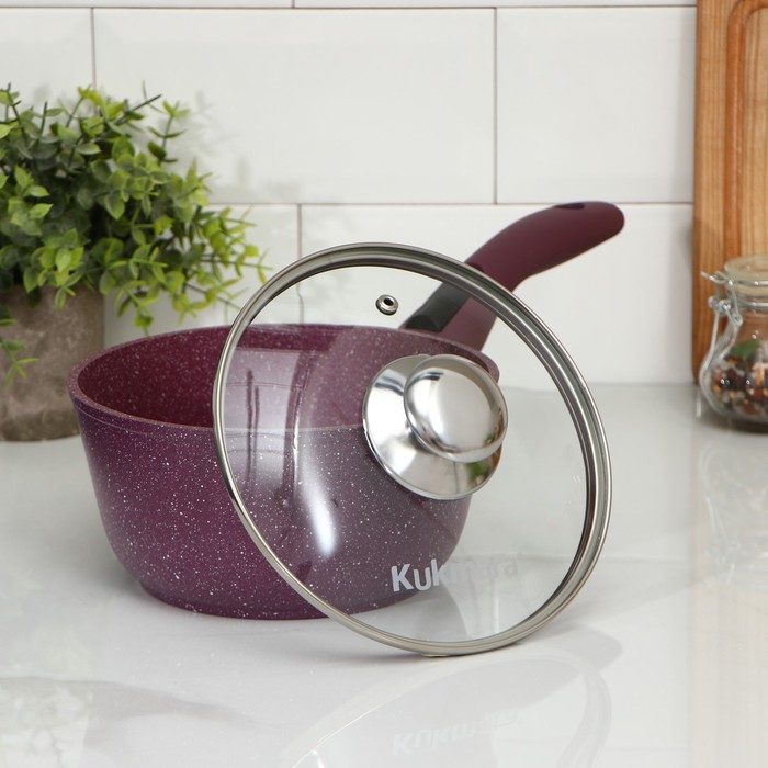 Ковш Trendy Style, 1,5 л, стеклянная крышка, съемная ручка, антипригарное покрытие, цвет фиолетовый