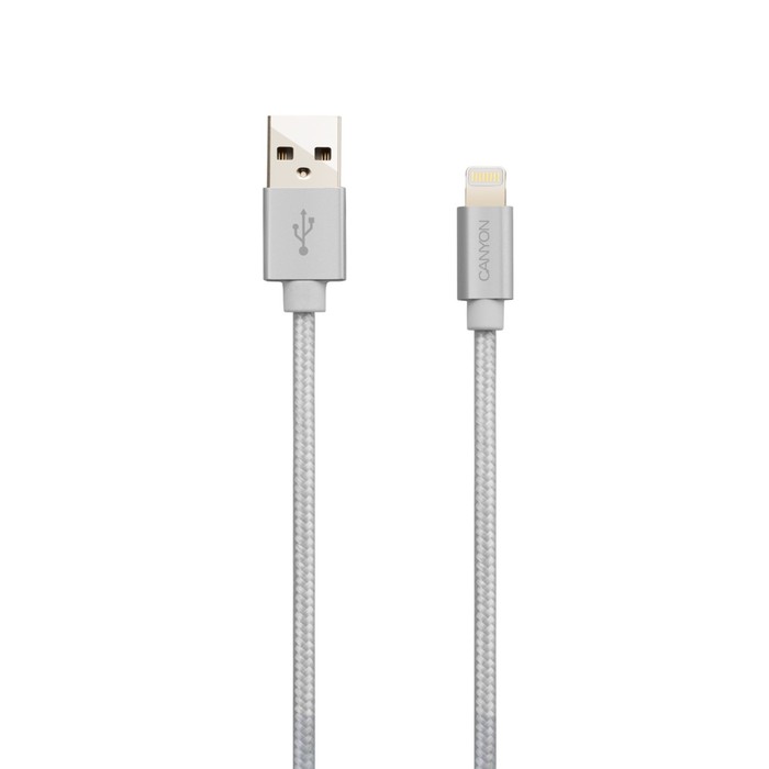 

Кабель Canyon MFI-3, Lighting - USB, 2.4А, чип MFI, сертифицирован Apple, 1м, нейлон,т/серый