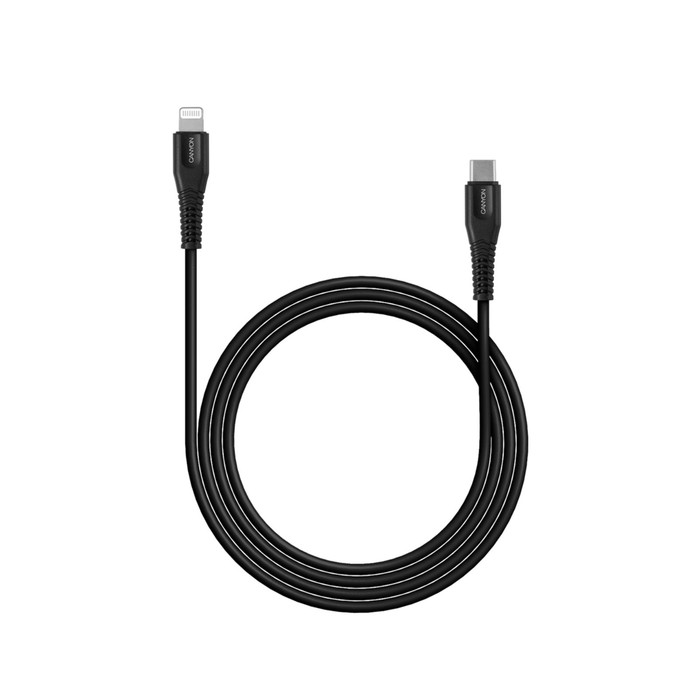 

Кабель Canyon MFI-4, Lighting - USB-C, 18 Вт, быстрая зарядка, чип MFI, 1.2 м, черный