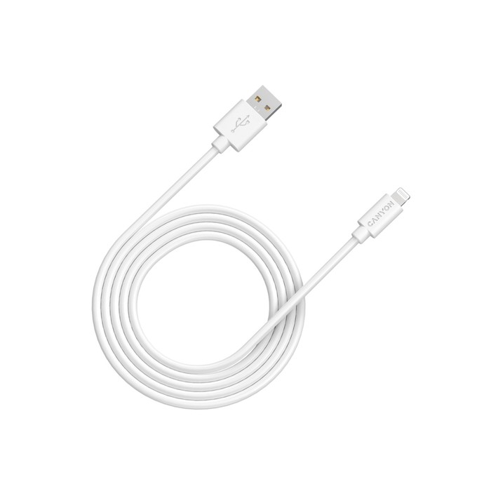 Кабель Canyon MFI-12, Lighting - USB-C, 2.4 А, чип MFI, сертифицирован Apple, 2 м, белый кабель canyon mfi 1 lighting usb 2 4 а чип mfi сертифицирован apple 1 м черный комплект из 2 шт
