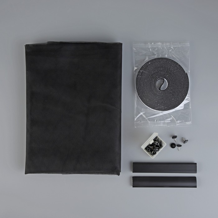фото Сетка москитная с крепежом и пвх профилями для дверных проемов, 1,5×2,1 м, в пакете, цвет чёрный