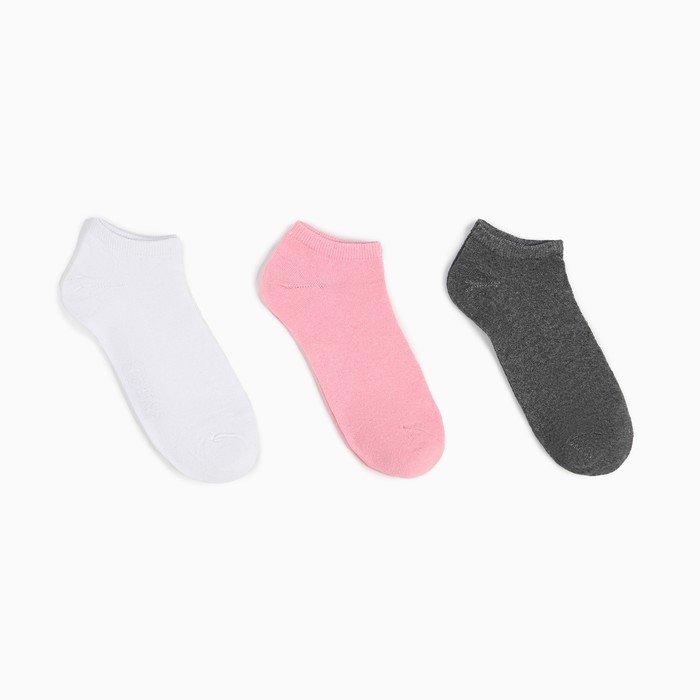 Набор женских носков (3 пары), цвет розовый/белый/тёмно-серый, размер 36-38