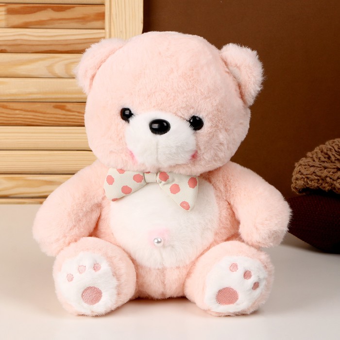 Мягкая игрушка «Медведь», с бантиком в горох, 26 см, цвет розовый мягкая игрушка медведь с бантиком в горох 26 см цвет бежевый