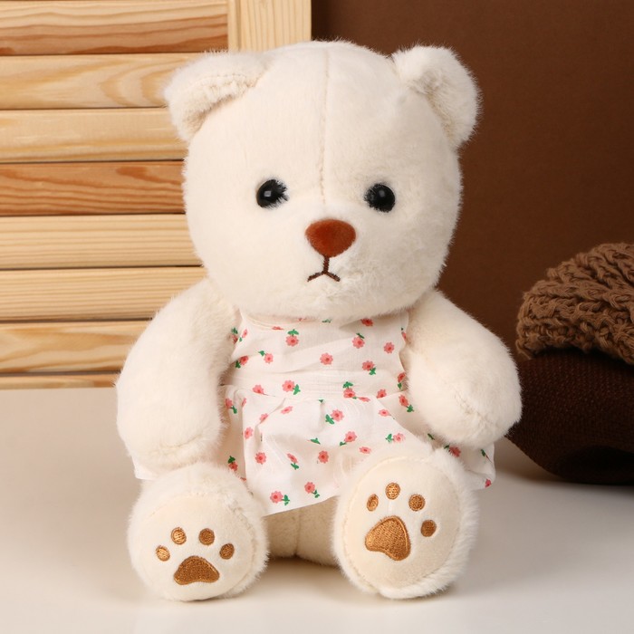 Мягкая игрушка «Медведь» в платье, 26 см, цвет белый мягкая игрушка медведь с бантиком в горох 26 см цвет бежевый