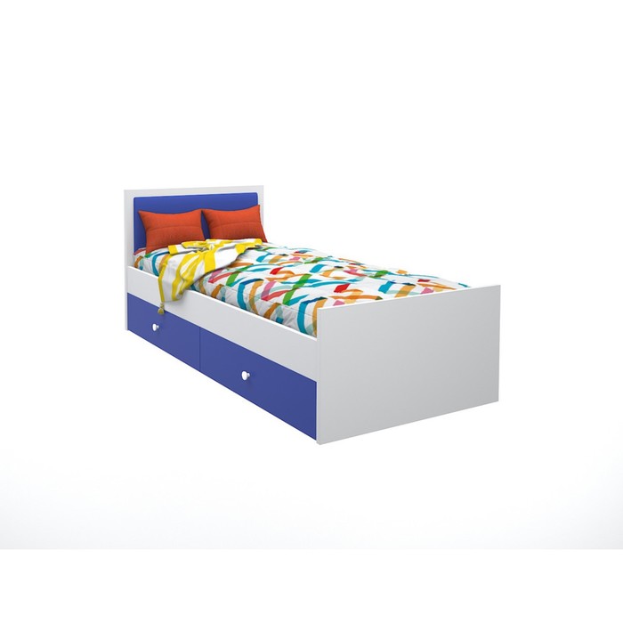 Подростковая кровать «Феникс», 80х160 см, с мягким изголовьем и ящиками цвет синий