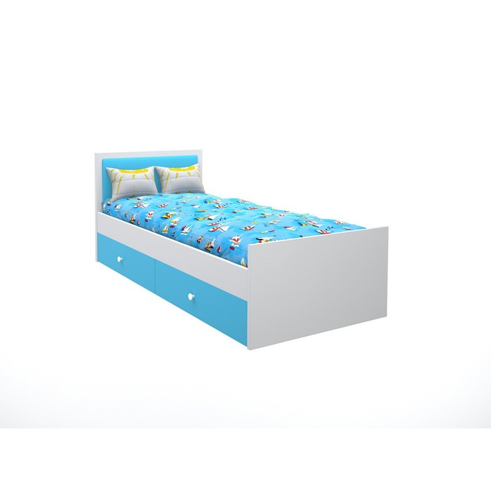 Подростковая кровать «Феникс», 80х160 см, с мягким изголовьем и ящиками цвет голубой