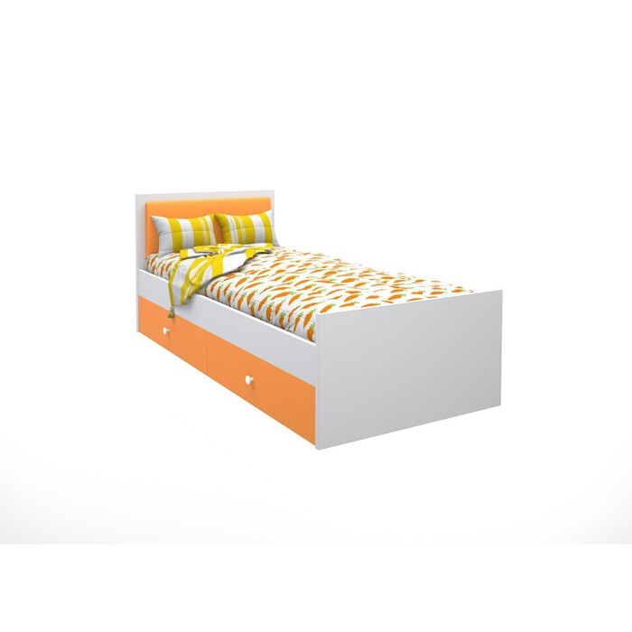 Подростковая кровать «Феникс», 80х160 см, с мягким изголовьем и ящиками цвет оранжевый
