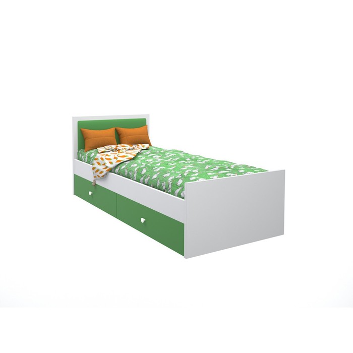 Подростковая кровать «Феникс», 80х160 см, с мягким изголовьем и ящиками цвет зеленый