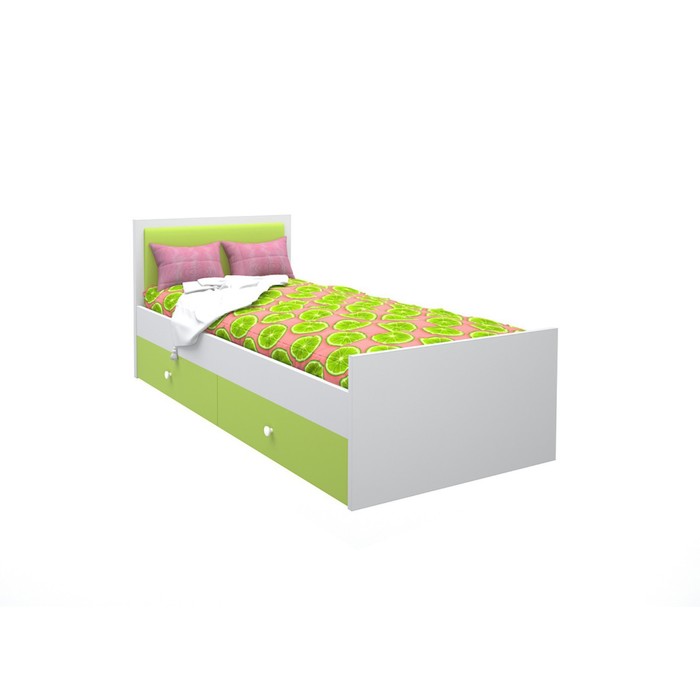 Подростковая кровать «Феникс», 80х160 см, с мягким изголовьем и ящиками цвет лайм
