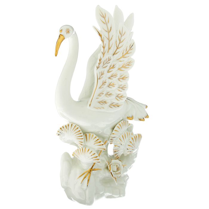 Нэцкэ "Цапля с цветами-веерами"