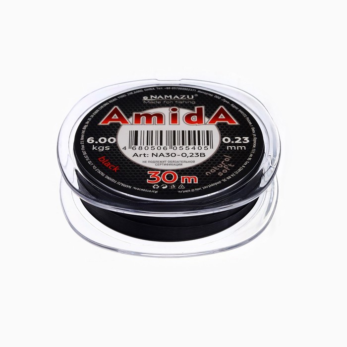 фото Леска naмazu aмida, диаметр 0.23 мм, тест 6 кг, 30 м, угольно-черный, 1 шт. namazu