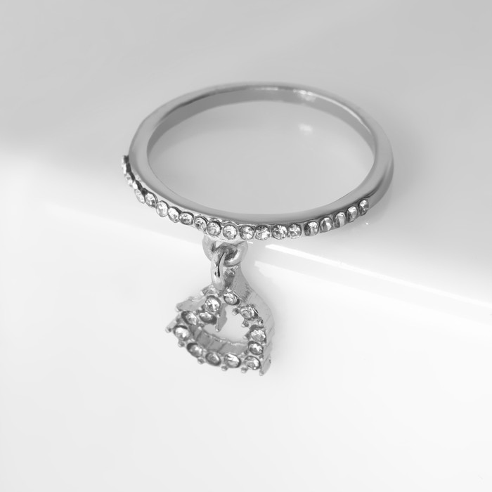 Кольцо «Брелок» сердечко, цвет белый в серебре, размер 16 браслет блеск сердечко цвет белый в серебре