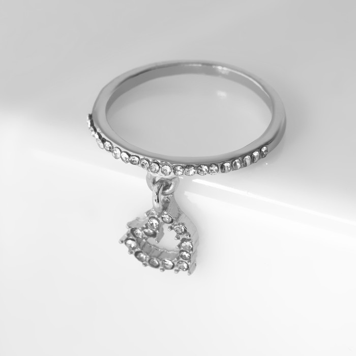 Кольцо «Брелок» сердечко, цвет белый в серебре, размер 18 браслет блеск сердечко цвет белый в серебре