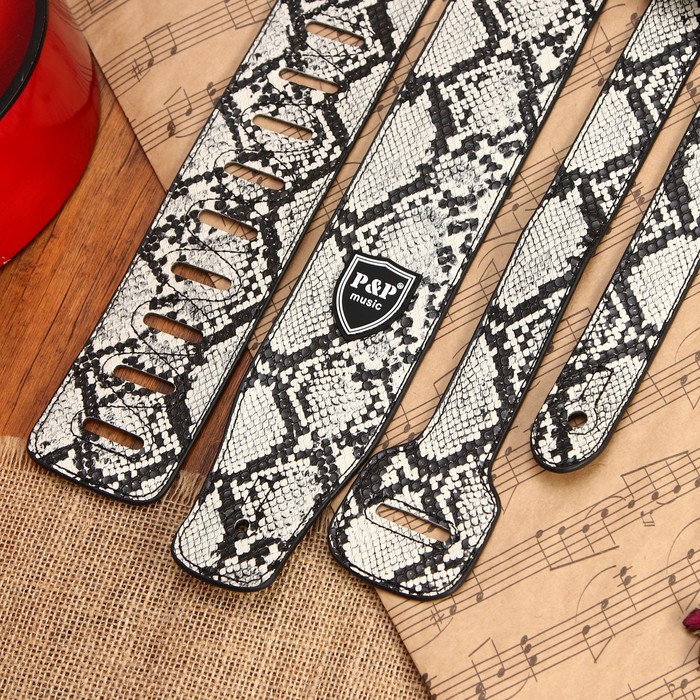 фото Ремень гитарный music life, кожаный, длина 150 см, змея