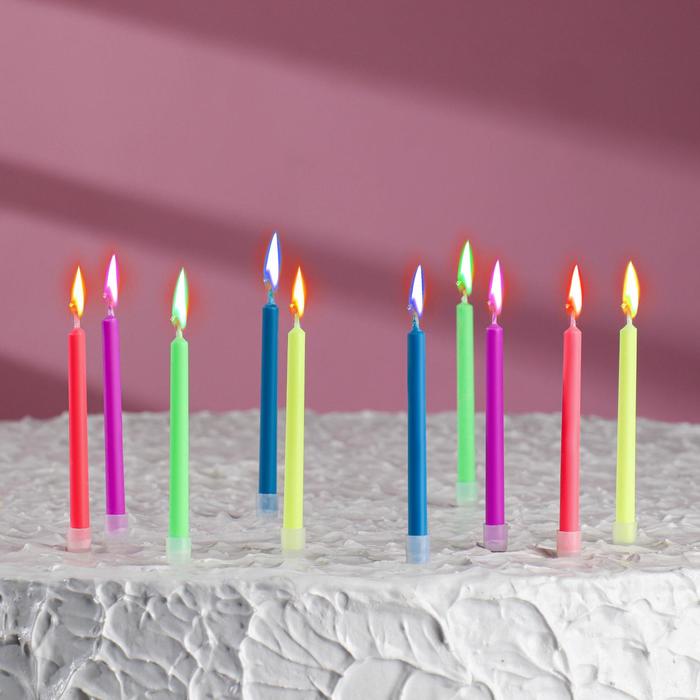 Свечи в торт Цветное пламя, 6 см, набор 10 шт