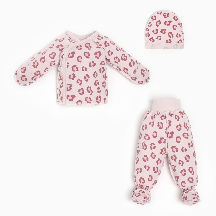 Комплект (распашонка, ползунки, чепчик) для новорожденных, цвет розовый, рост 50-56 см