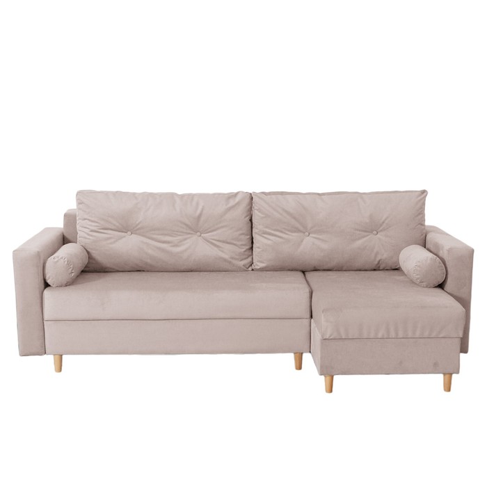 Угловой диван «Киото», механизм еврокнижка, угол универсальный, велюр, цвет бежевый