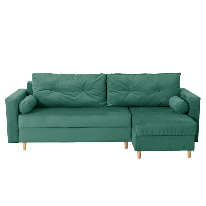 Угловой диван «Киото», механизм еврокнижка, угол универсальный, велюр, цвет зелёный