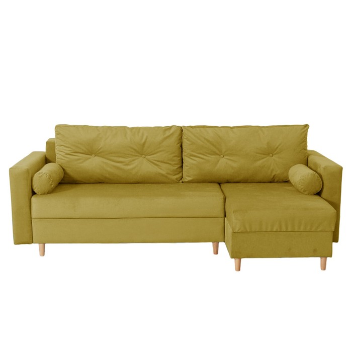 Угловой диван «Киото», механизм еврокнижка, угол универсальный, велюр, цвет горчичный