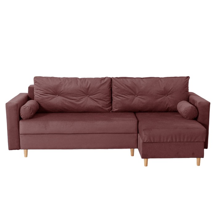 Угловой диван «Киото», механизм еврокнижка, угол универсальный, велюр, цвет коричневый