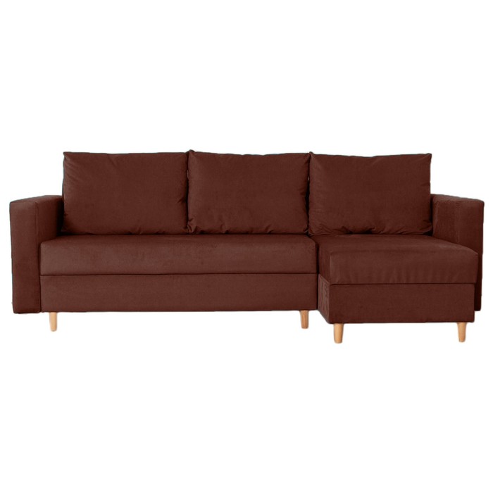 Угловой диван «Ванкувер», механизм еврокнижка, угол универсальный, велюр, цвет коричневый