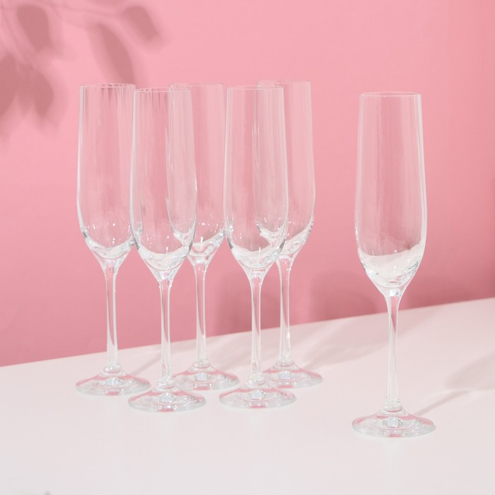 Набор бокалов для шампанского «Виола», 6 шт, 190 мл, хрустальное стекло